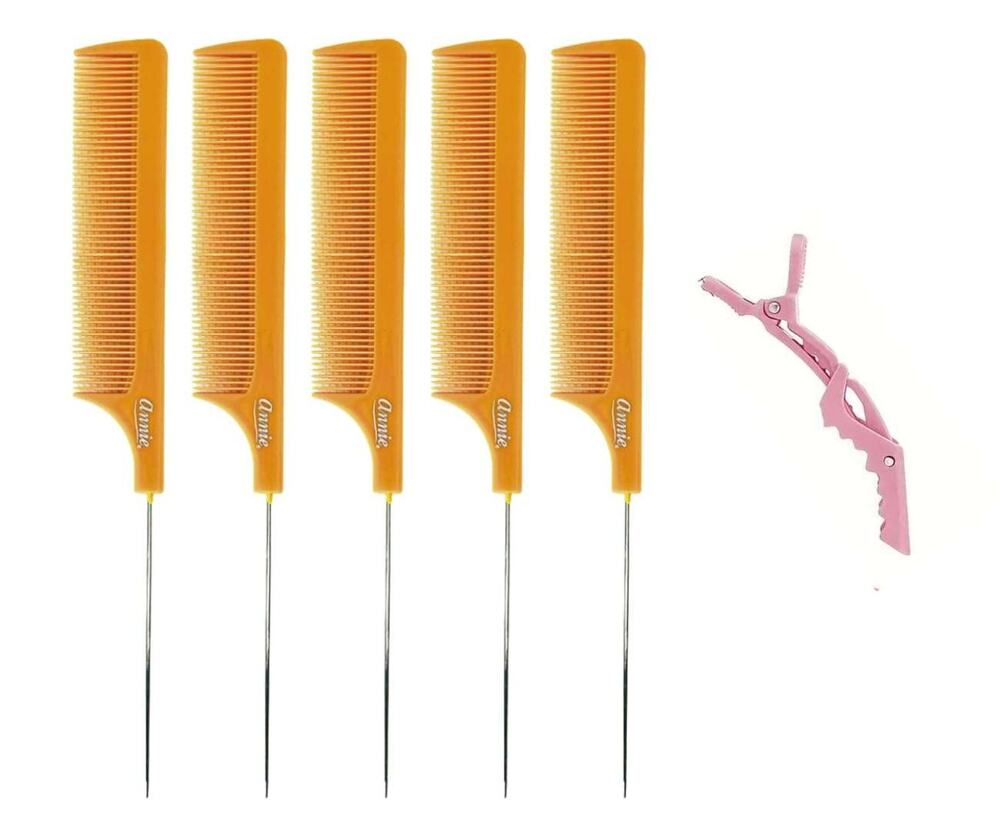 Rat Tail 5pcs Pin Tail CombS Anti-static Heat Resistant Fine-Tooth (5pcs Orange)